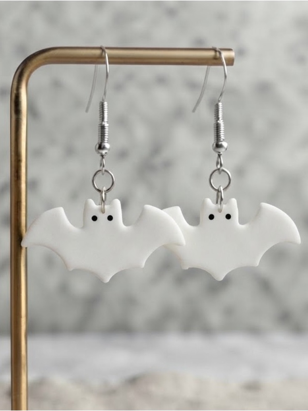 Spooky Little Bat — Halloween — Handmade Earrings — White